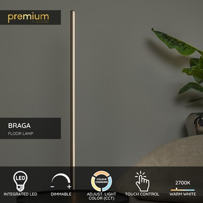 Lucide BRAGA - Floor lamp - Ø 30 cm - LED Dim. - CCT - 1x22W 2700K/4000K - Coffee | Premium